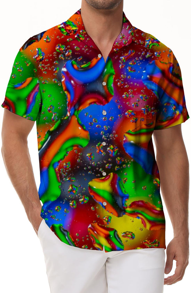 Fashion casual colorful short sleeve shirt digital printing casual men's fun Hawaiian four seasons tropical button top pocket lapel