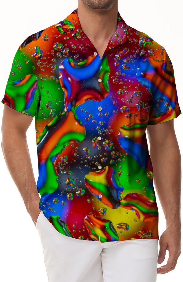 Fashion casual colorful short sleeve shirt digital printing casual men's fun Hawaiian four seasons tropical button top pocket lapel