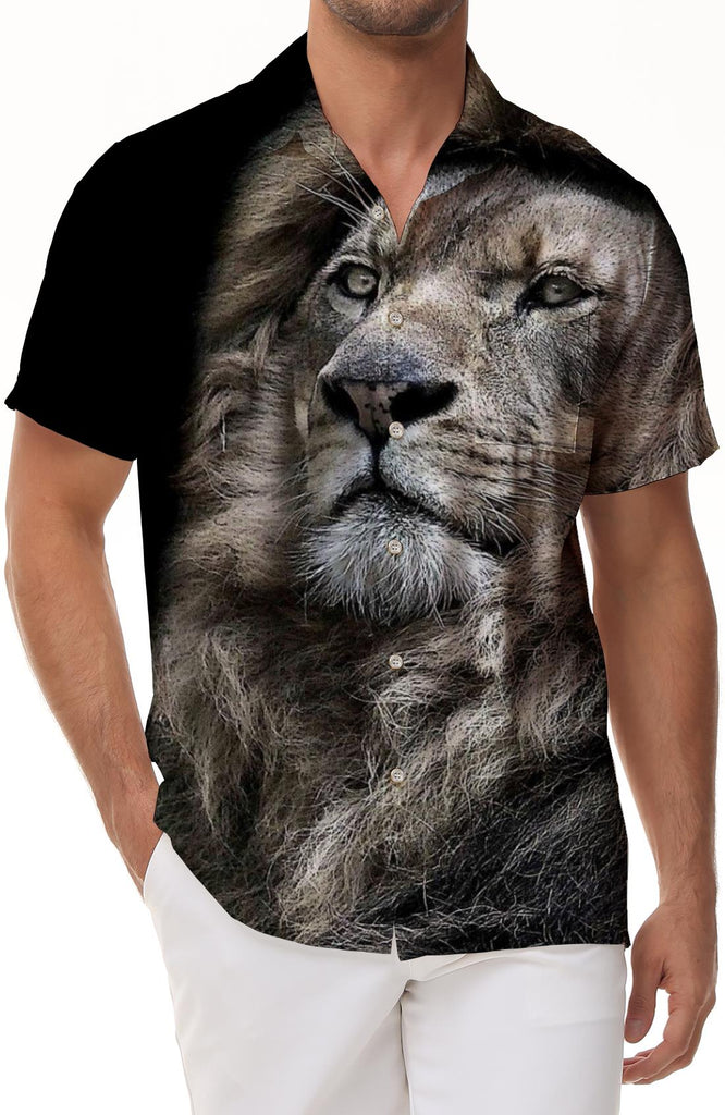 Summer new men's shirt fierce lion 3d print animal pattern casual men's shirt fashionable loose men's shirt trendy men's shirt