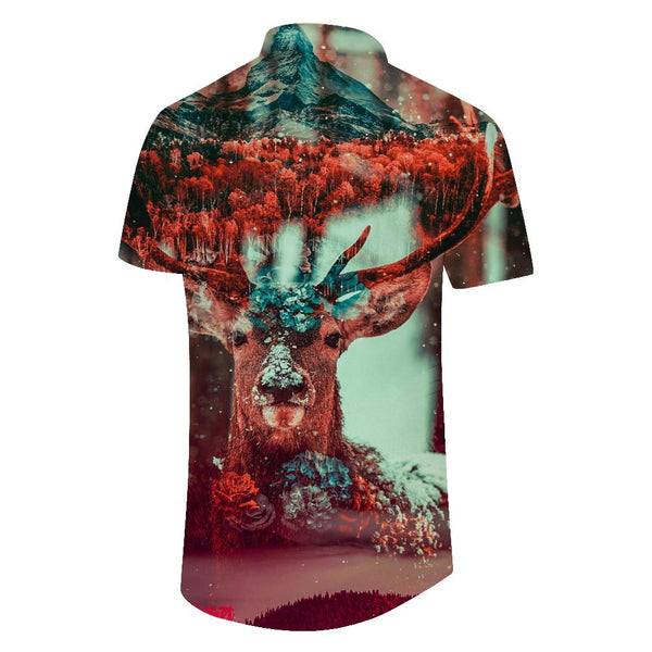 
Deer in the forest at night Hawaiian shirt Men's short sleeve casual button down shirt suitable for outdoor fishing daily travel walking
                