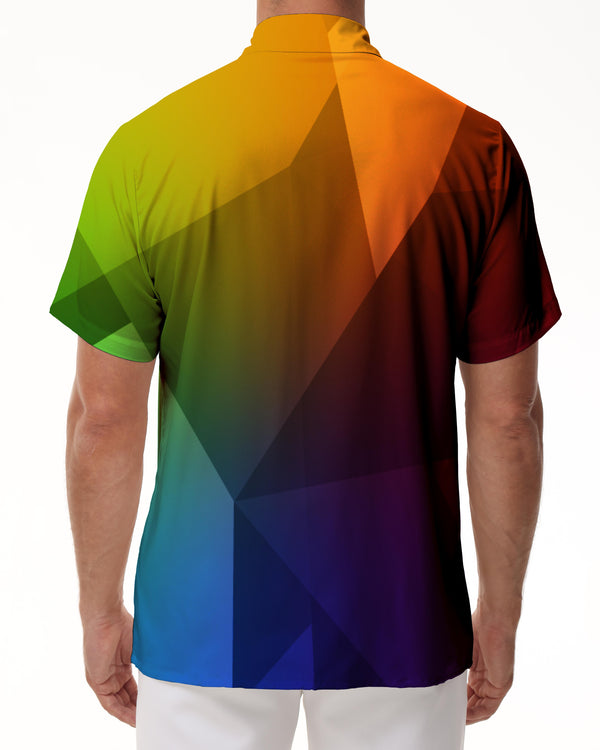 
Artistic style mixed color breathable Hawaiian lapel button print abstract geometric shirt short sleeve beach men's casual style
                