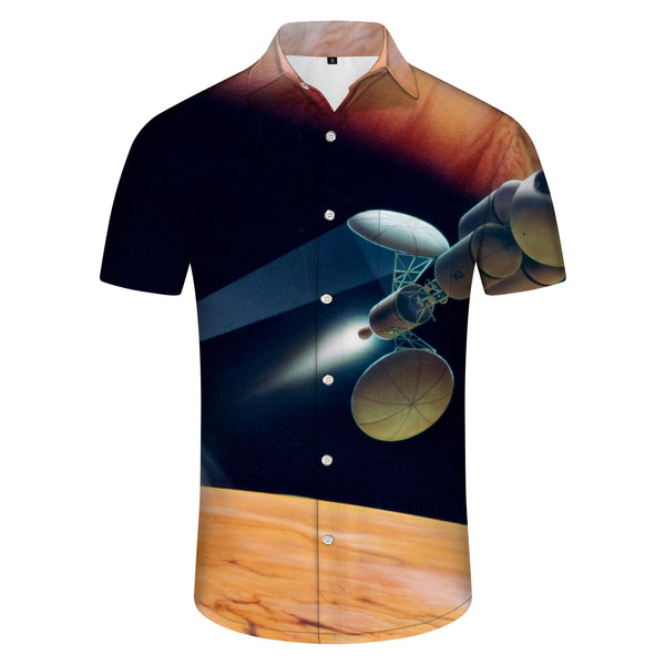 
Mixed color stars outer space satellite science fiction print men's short sleeve summer four seasons collar Hawaiian holiday beach ocean
                