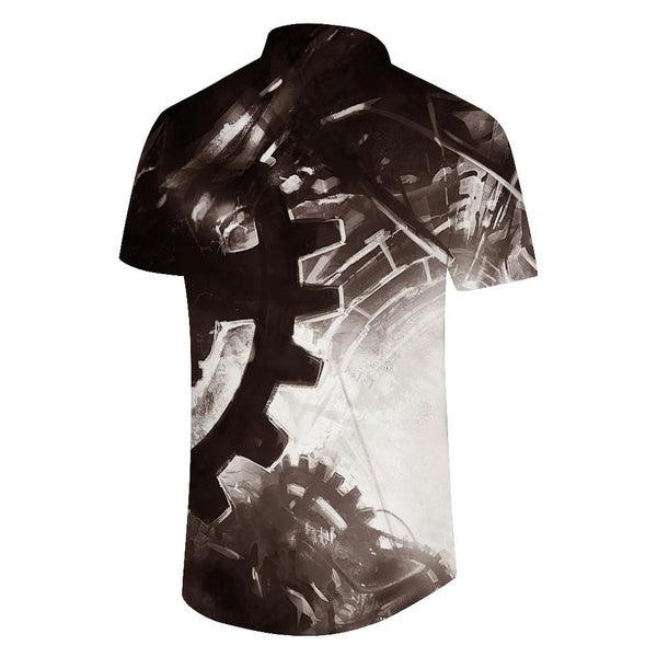 
Hawaiian black and white car tool floral print pocket button shirt short sleeve button shirt suitable for beach vacation seaside
                