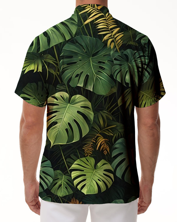
Green Plant Leaf Button Lapel Hawaiian Men's Casual Loose 3D Digital Printed Short Sleeve Shirt
                