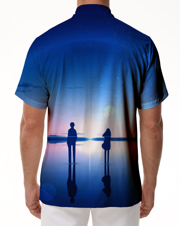 
Seaside Ocean Night Sky Anime Men's Loose Short Sleeve Button Hawaiian Lapel Pocket Digital Print Mixed Color Top
                