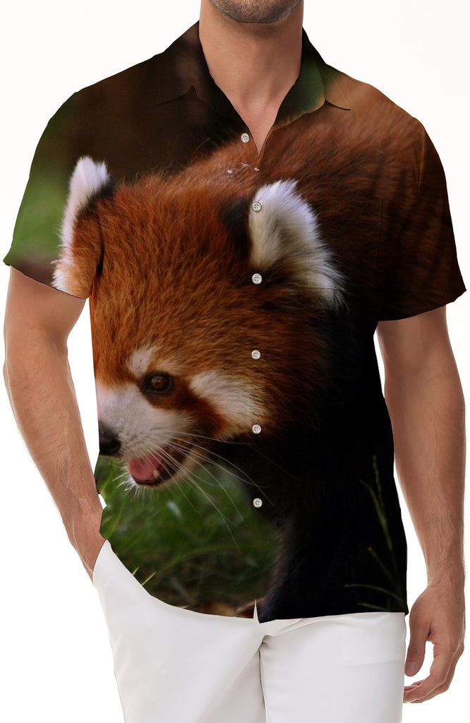 Casual Red Panda Button Collar Summer Beach Shirt Classic Fit Tops Men's Short Sleeve Shirt Trend
