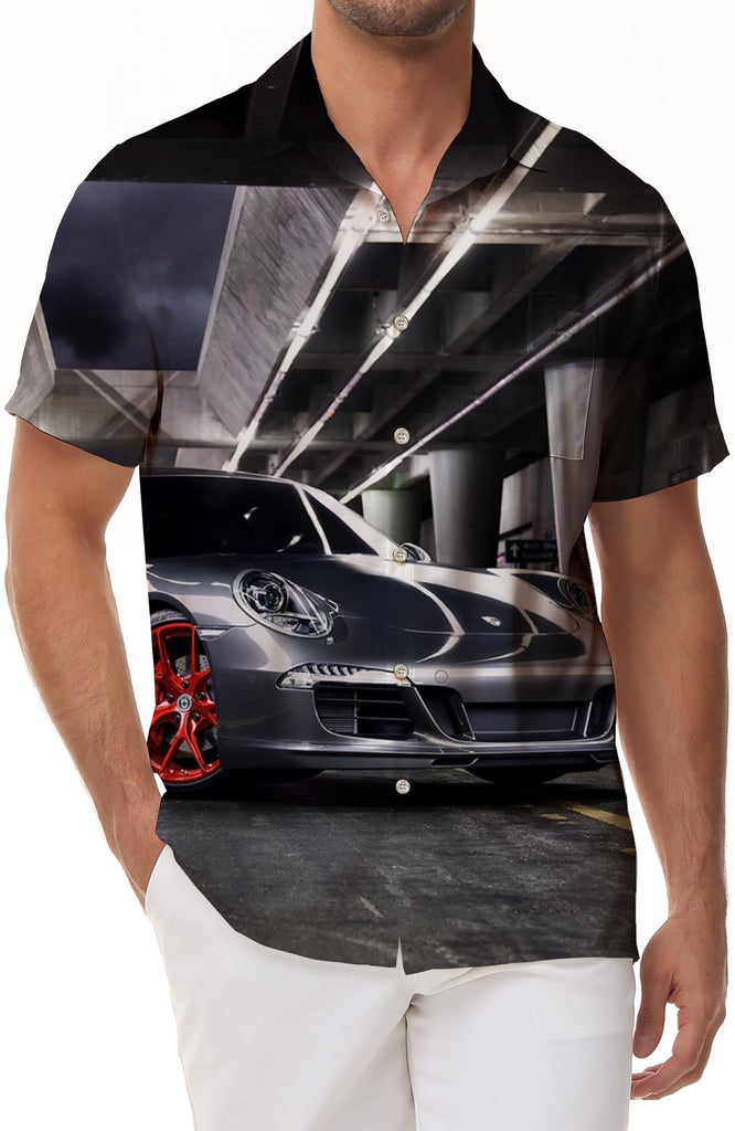 Men's style shirt short sleeve Porsche car fashion Hawaiian lapel button summer leisure four seasons beach clothing