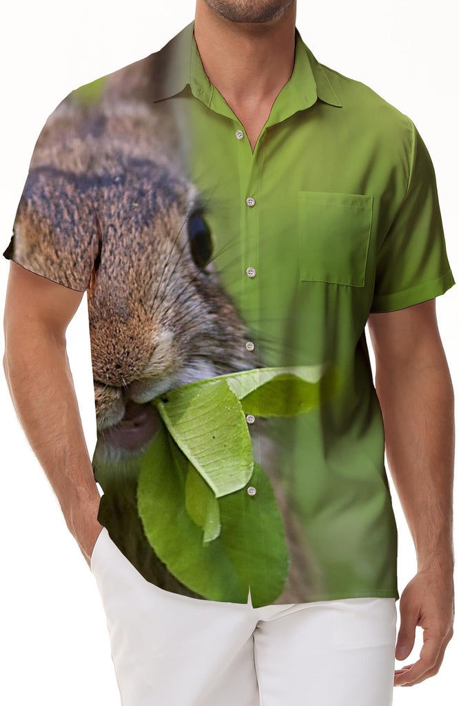 Cartoon grazing rabbit funny short sleeve button shirt tops suitable for casual beach vacation Hawaiian shirt men