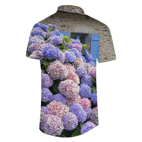 
Blue hydrangea fun fashion four seasons tropical short-sleeved shirt men's casual daily travel shirt short-sleeved fashion trend Hawaii
                