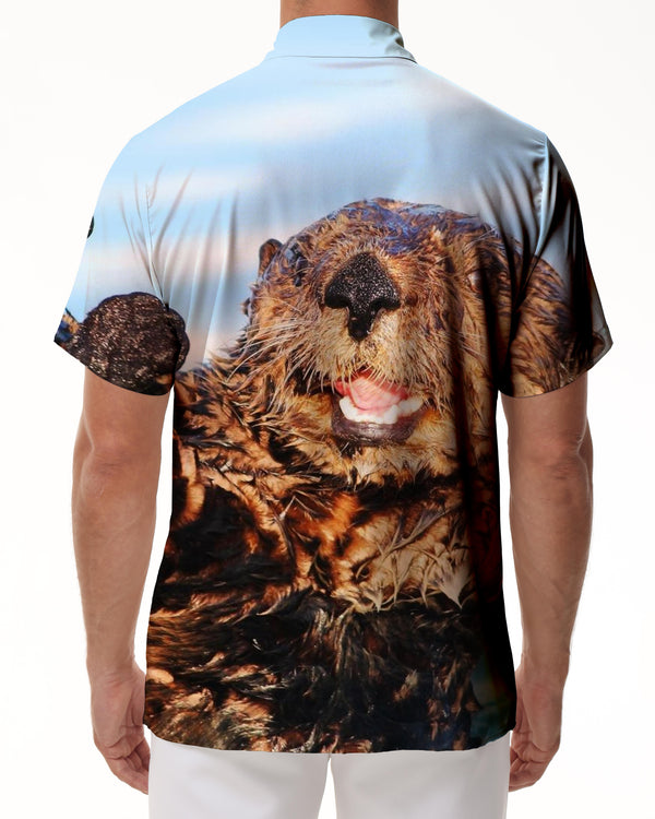 
Funny Beaver Animal Men's Retro Collar Shirt Casual Button Shirt Short Sleeve Holiday Beach
                