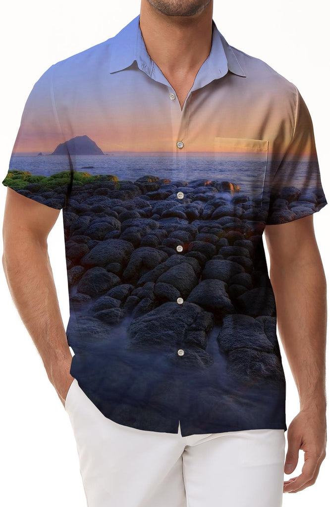 Beach Rock Hawaiian Button Shirt Print Pattern Men's Casual Outdoor Daily Travel Short Sleeve Shirt Fashion