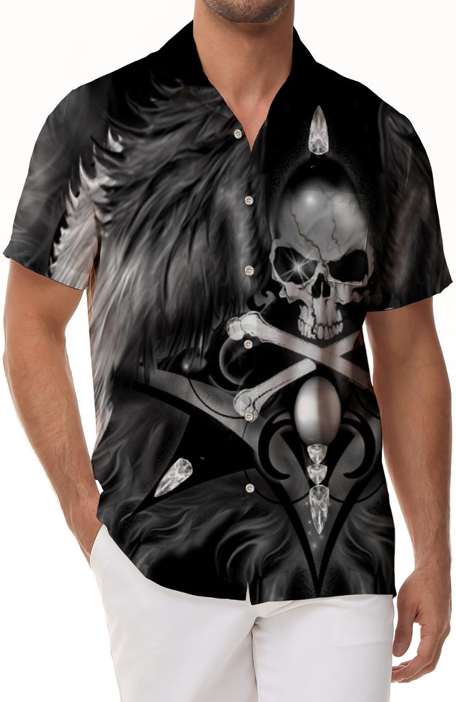 Satan mount 3d digital printing pattern hot men's skull button casual short sleeve style cool