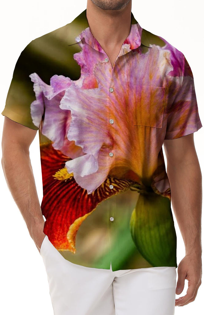 Botanical Print Summer Mens Beach Hawaiian Shirt Casual Short Sleeve Lapel Shirt Resort Wear
