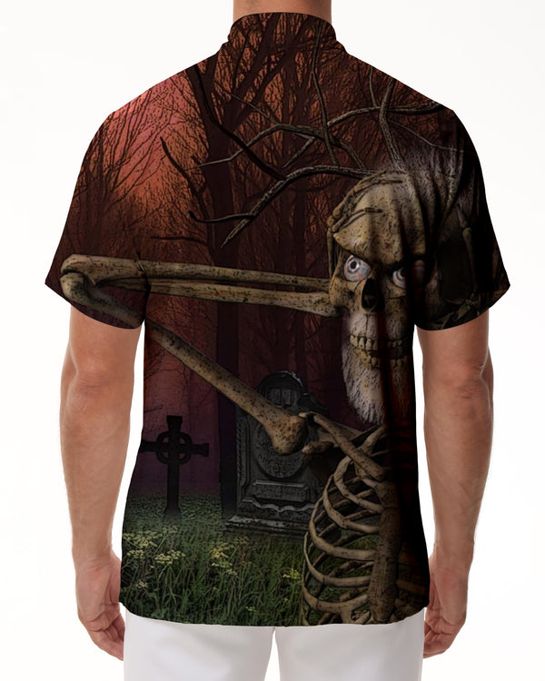 
Skull button men's casual vacation loose summer tropical vacation seaside Hawaii beach short-sleeved tops
                