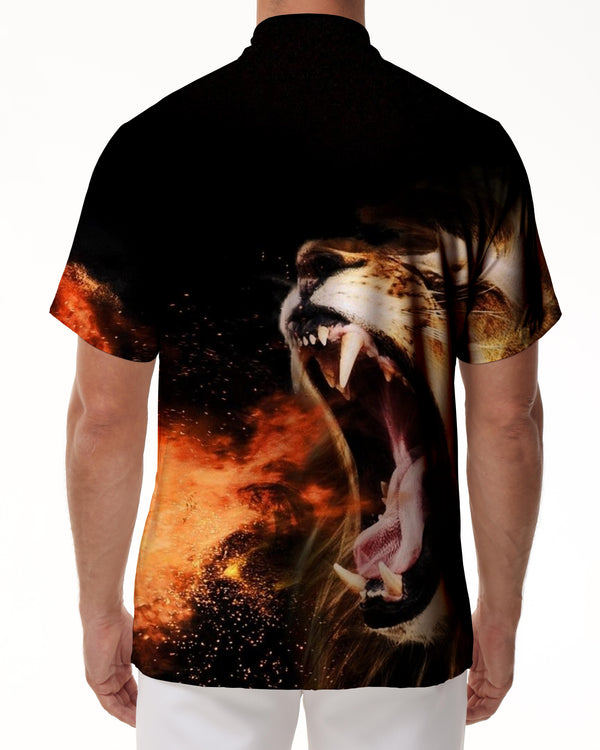 
Lion Teeth Sharp Summer Men's Shirt Lion Pattern Print Short Sleeve Shirt Hip Hop Rap Top
                