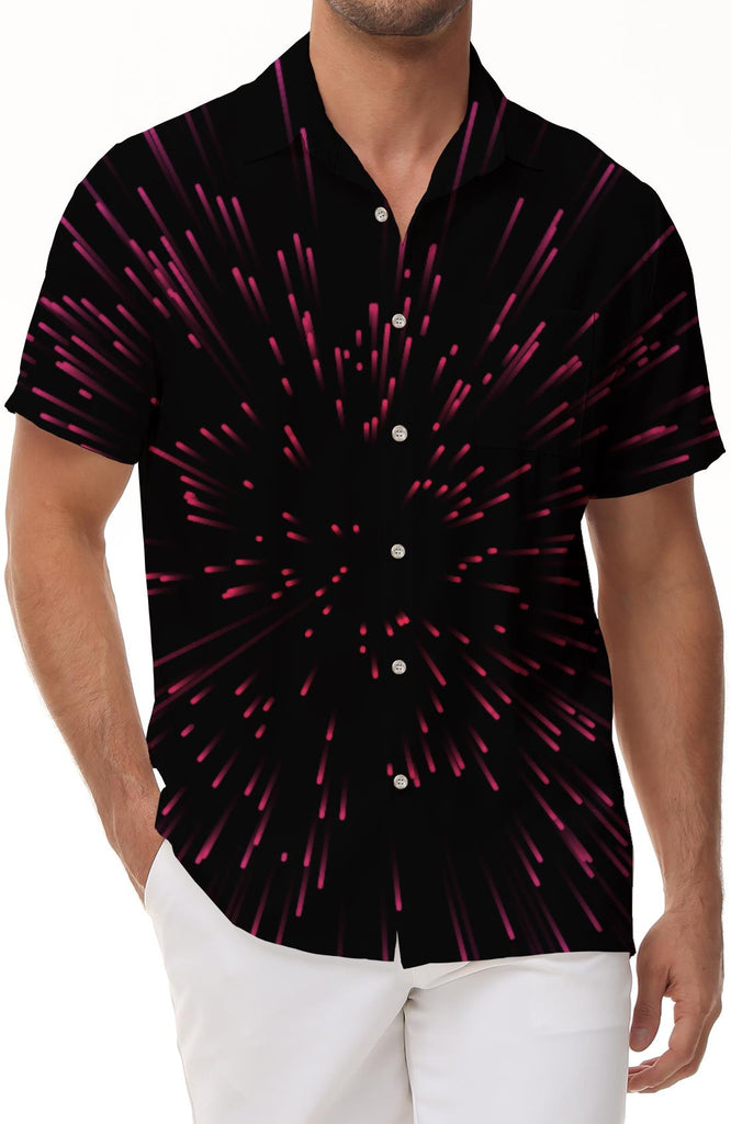 Meteor Shower Black Mens Fashion Casual Vintage Printed Button Shirt with Hawaiian Shirt Beach