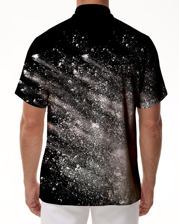 
Abstract black and white print pattern casual loose summer beach shirt men fashion button down shirt tropical
                