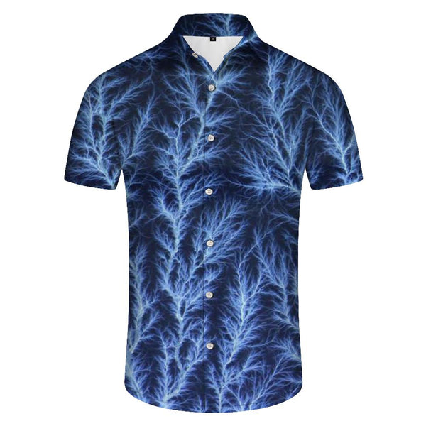 
Cool white lightning fashion men's casual loose Hawaiian tropical fashion sense summer vacation seaside beach shirt
                