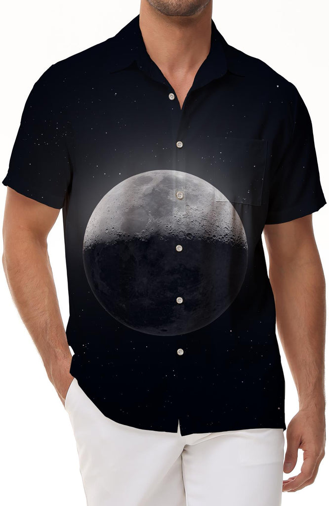 Black Moon Night Sky Outer Space Galaxy Hawaiian Shirt Men's Casual Summer Short Sleeve Beach Shirt Tops Trend