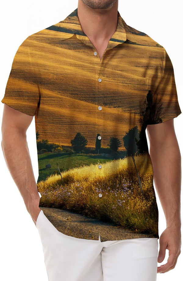 Tuscany Landscape Hawaiian Shirt Men's Button Shirt Short Sleeve Casual Beach Shirt Fashion Simple