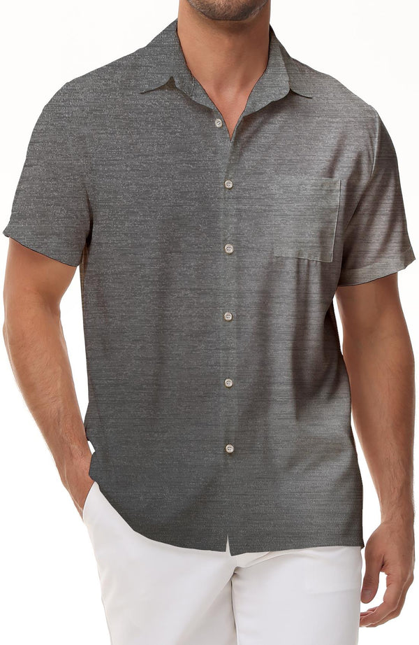 Polyester Men's Loose Shirt Short Sleeve Button Shirt Beach Casual Shirt Gray