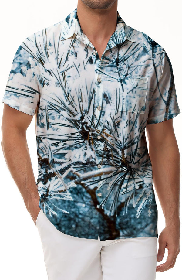 Men's 3D digital printing pattern tropical four seasons Hawaii button-down lapel pockets daily travel simple loose style shirt men's