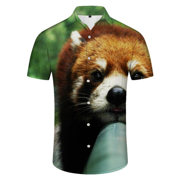 
Men's summer shirt short-sleeved red panda pattern tree short-sleeved shirt comfortable shirt button pocket short-sleeved shirt lapel casual simple fashion four seasons
                