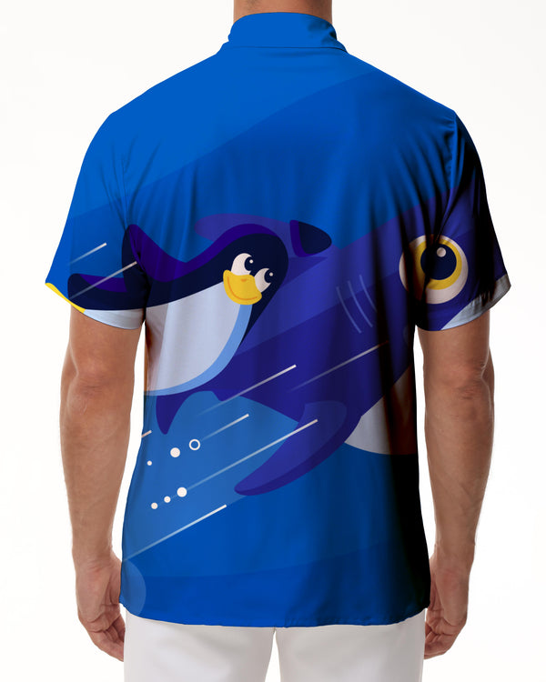 
Cartoon Penguin Water Men's Hawaiian Shirt Women's Hawaiian Button Shirt Landscape Tropical Beach Blue
                