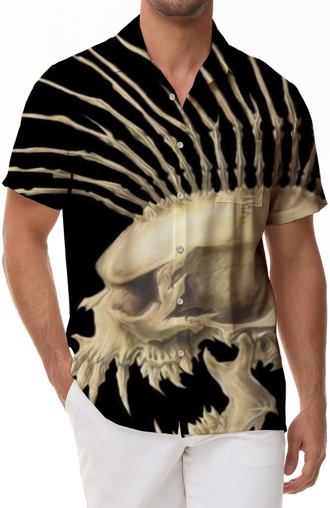 Cool Skull Men's Hawaiian Shirt Retro Short Sleeve Button-Up Beach Tropical Floral Summer Party Vacation Shirt