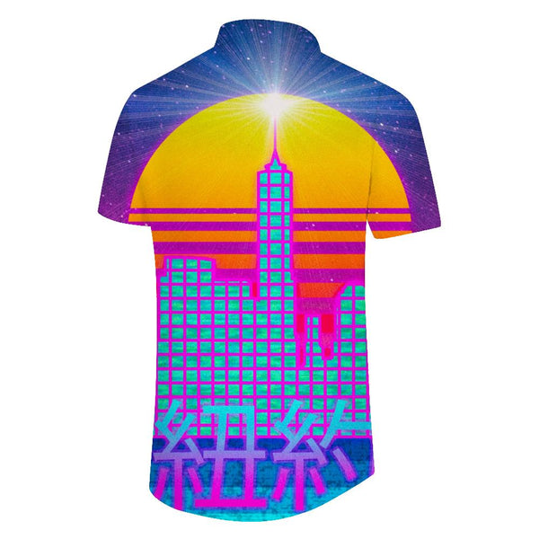 
New York retro geometric style shirt under the bustling moon short sleeve beach shirt button shirt men's Hawaiian shirt
                