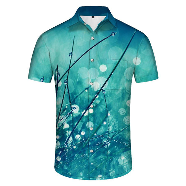 
Small grass water drop men's casual short sleeve printed pattern regular style shirt polyester lapel pocket casual tops indoor
                