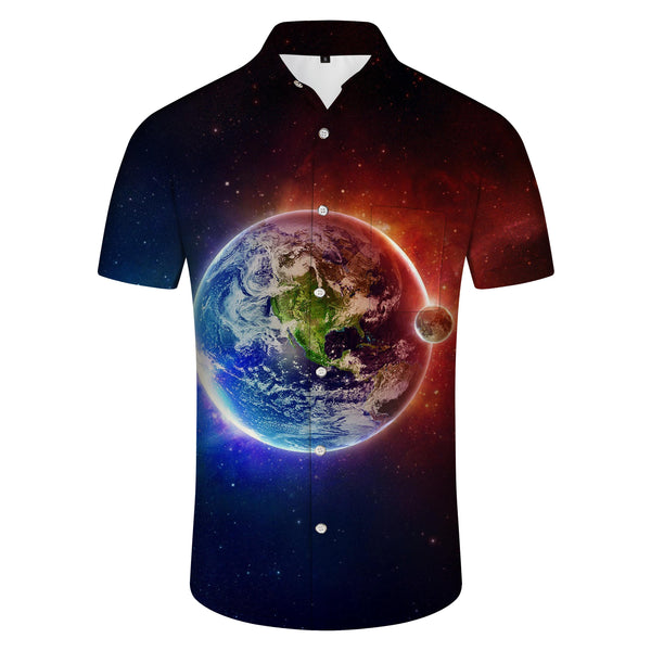 
Universe space earth blue men's casual shirt fashion short-sleeved tropical shirt summer button-down lapel shirt
                