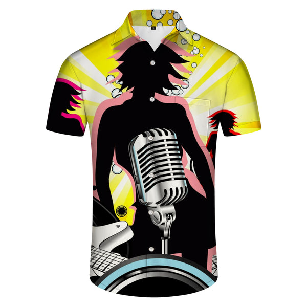 
Microphone with musical notes men's casual shirt short sleeve regular style fashion camping beach shirt tops
                