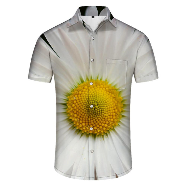 
Four Seasons Seaside Vacation Daisy White Shirt Men's Flower Floral Print Casual Shirt Summer Short Sleeve Design Shirt
                