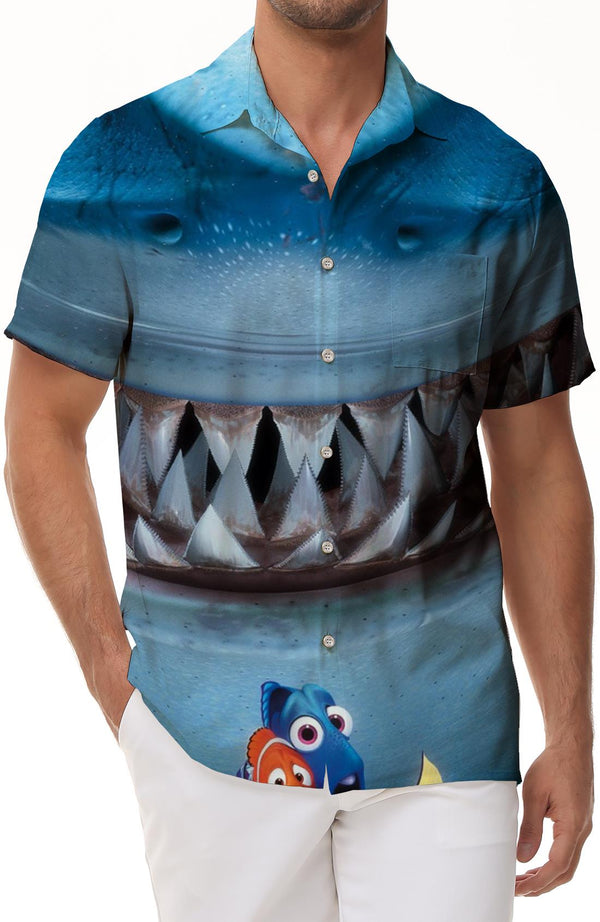 Shark Teeth Men's Short Sleeve Button Down Cuban Shirt Hawaiian Shirt Casual Beach Short Sleeve Shirt Tops