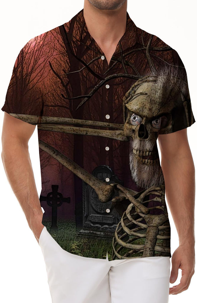 Skull button men's casual vacation loose summer tropical vacation seaside Hawaii beach short-sleeved tops
