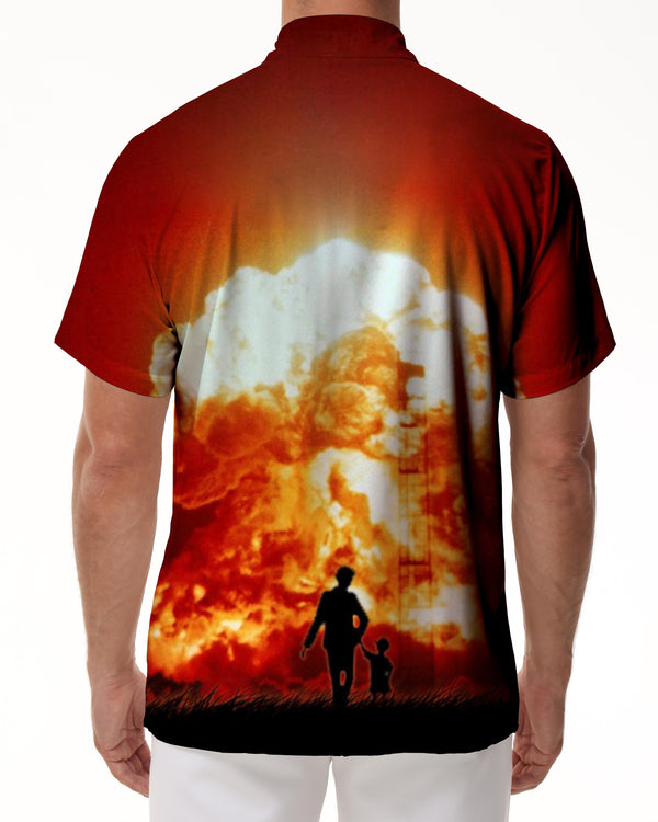 
Nuclear weapon huge explosion mushroom cloud men's short sleeve Hawaiian print shirt summer beach button shirt lapel
                