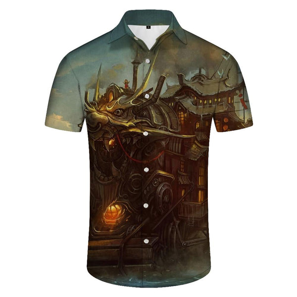
Ancient Boat House Men's Casual Loose Style Regular Style Hawaiian Tropical Four Seasons Daily Simple Style Printed Short Sleeve Button Shirt
                