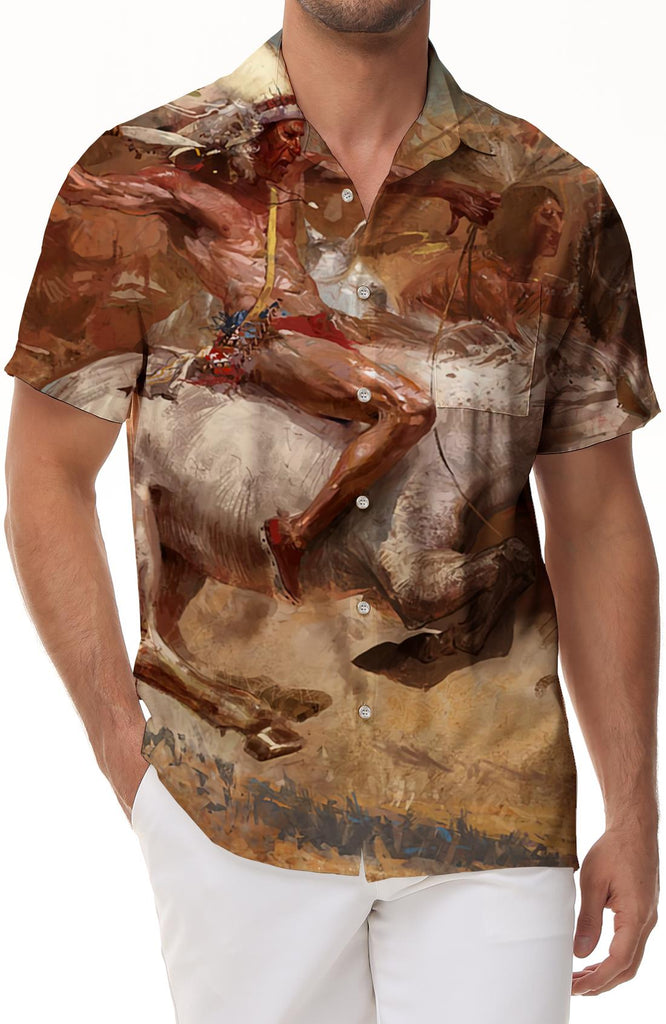Art Oil Painting Men's Fashion Hawaiian Shirt Casual 3D Character Printed Shirt Summer Loose Short Sleeve Top Trend Lapel Button Beach Shirt