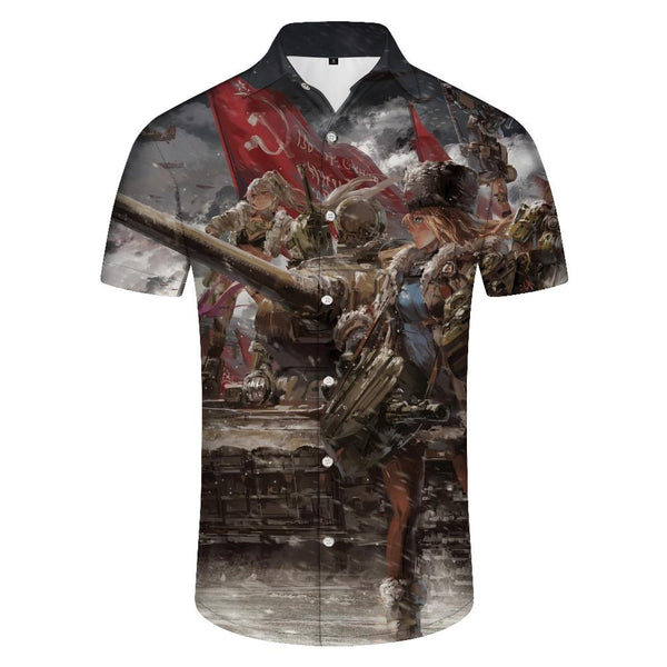 
Anime shirts HD tank battle men's casual design Hawaiian shirts fun men's summer beach shirts tropical
                