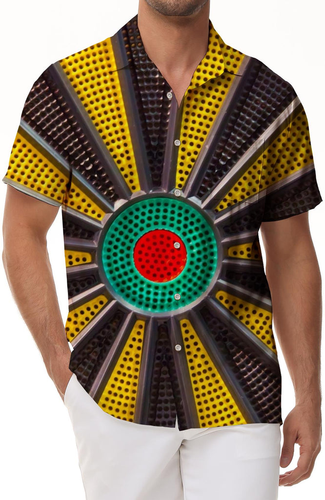 Car tire digital print tropical Hawaiian button pocket short sleeve slightly stretch polyester fashionable and comfortable casual shirt