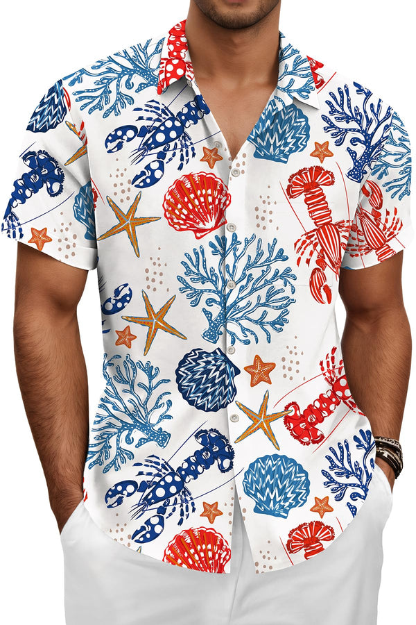 Hawaiian Shit for Men Beach Summer Mens Buton Down Short Sleeve Shit Tropical Vacation Casual Clothes