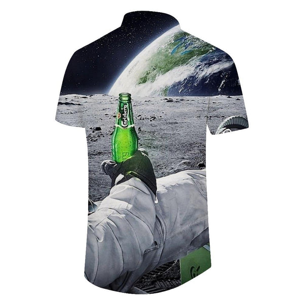 
3D Moon Astronaut Digital Printing Lapel Short Sleeve Comfortable Breathable Men's Casual Short Sleeve Shirt Hawaiian Button Pocket Tropical Four Seasons Top
                