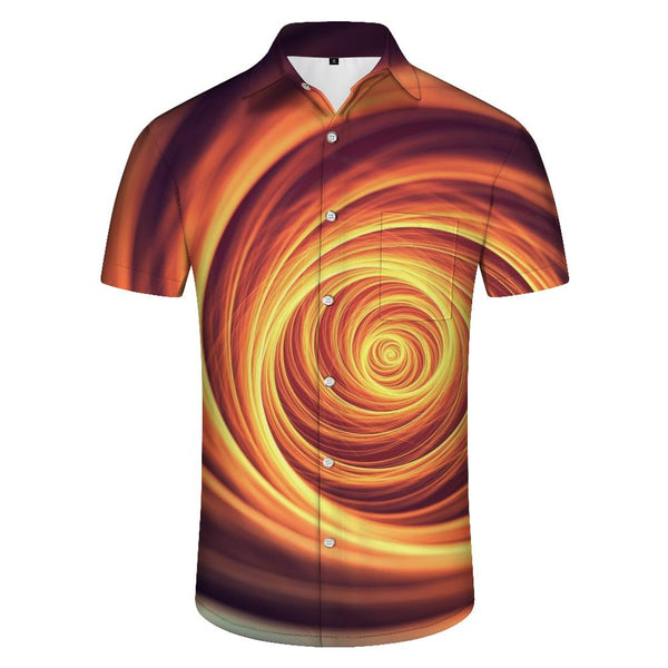 
Orange psychedelic spiral psychedelic optical illusion 3d digital printing loose men's casual button-down shirt short sleeve summer tops shirt
                