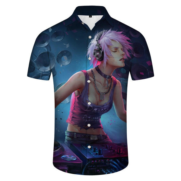 
DJ disco music clothing printing men's short-sleeved holiday beach Hawaiian shirt shirt regular version casual shirt comfortable
                