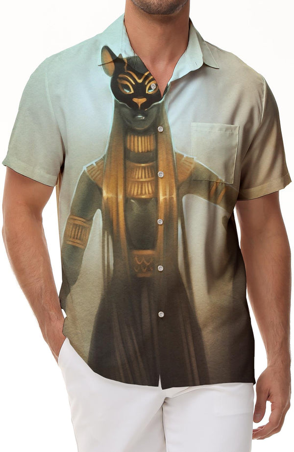 Vintage Egyptian Style Men's 3D Digital Printed Button Shirt Short Sleeve Shirt Loose Lapel Pattern Shirt Button Up