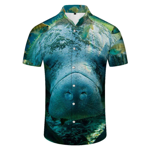 
Manatee Animals Men's Shirt Short Sleeved Color Button Down Beach Shirt Tropical Holiday
                