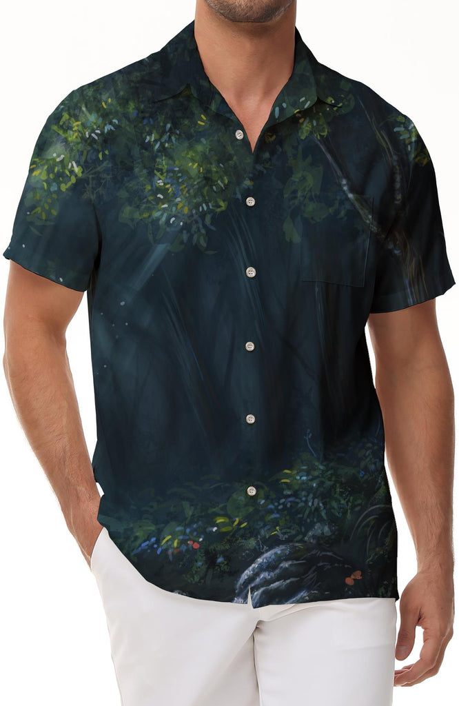 Fashion Hawaiian Men's Shirt Casual 3D Printed Pattern Tree Shadow Shirt Summer Loose Short Sleeve Top Trendy Lapel Button Beach Shirt Mixed Color