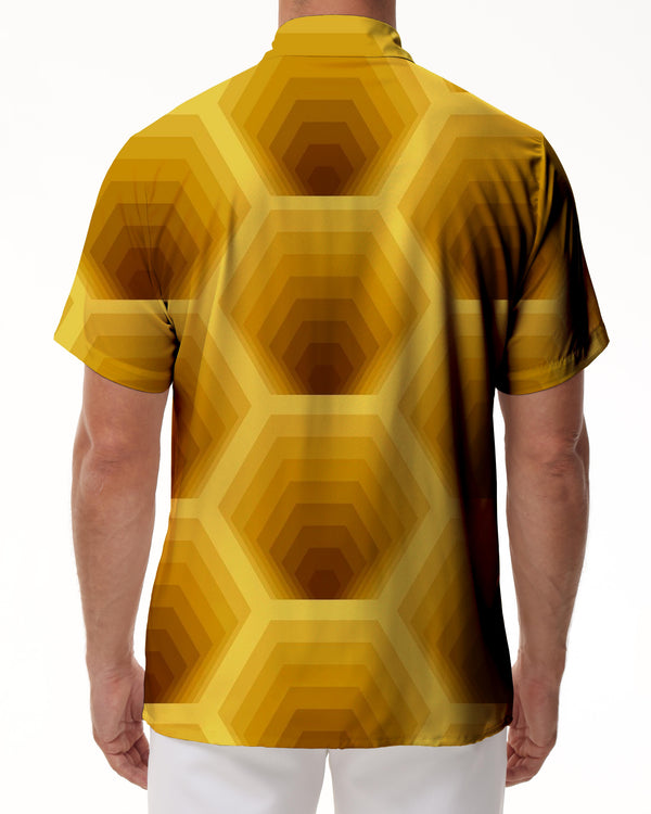 
Men's Summer Short Sleeve Shirt Fashion Yellow Gradient Geometric Pattern Casual Comfort Top
                