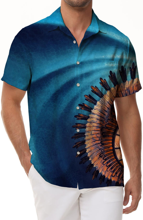 Hawaiian Mysterious Psychedelic Rainbow Pattern Lapel Pocket Short Sleeve Men's Casual Loose Button Shirt Tops
